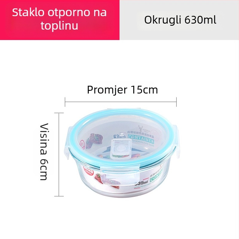 Staklena posuda za hranu od visokog borosilikata, otporna na toplinu, mikrovalna sigurna, pravokutnog oblika, 800–1000 ml, s logom