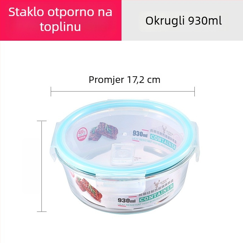 Staklena posuda za hranu od visokog borosilikata, otporna na toplinu, mikrovalna sigurna, pravokutnog oblika, 800–1000 ml, s logom