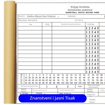 Knjiga rezultata za košarku, nogomet, stolni tenis, badminton i odbojku — zapisnik suca