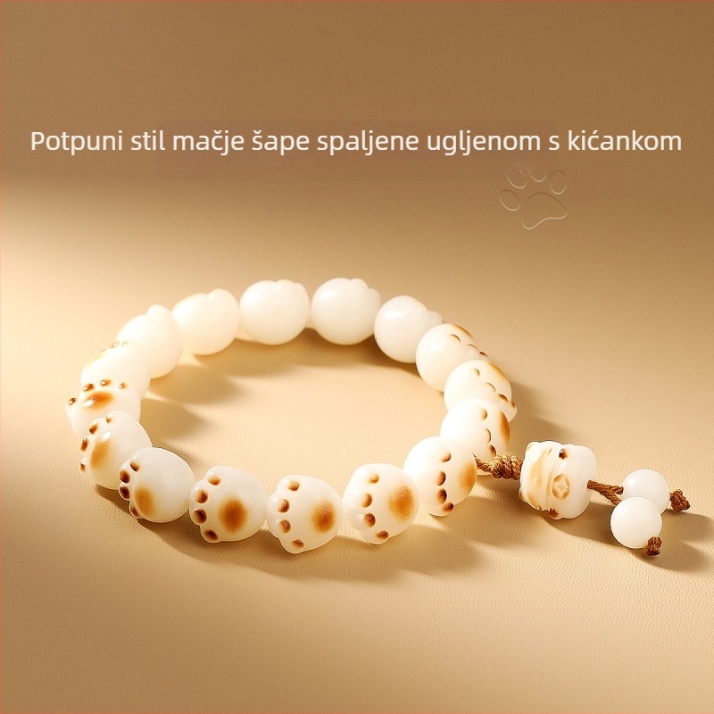 Narukvica od Bodhi korijena s perlicama, dizajn Sretna mačka, pletena, unisex, Duobao stil