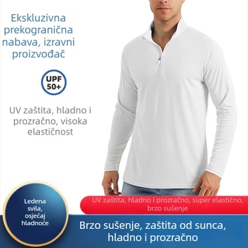 Muška duga rukava sportska majica za trčanje, brzo upijanje vlage, polu-zip, prozračna, jednobojna