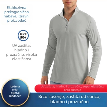 Muška duga rukava sportska majica za trčanje, brzo upijanje vlage, polu-zip, prozračna, jednobojna