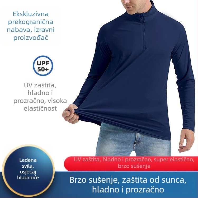 Muška duga rukava sportska majica za trčanje, brzo upijanje vlage, polu-zip, prozračna, jednobojna