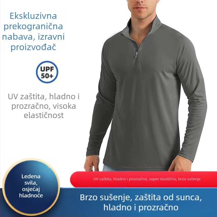 Muška duga rukava sportska majica za trčanje, brzo upijanje vlage, polu-zip, prozračna, jednobojna