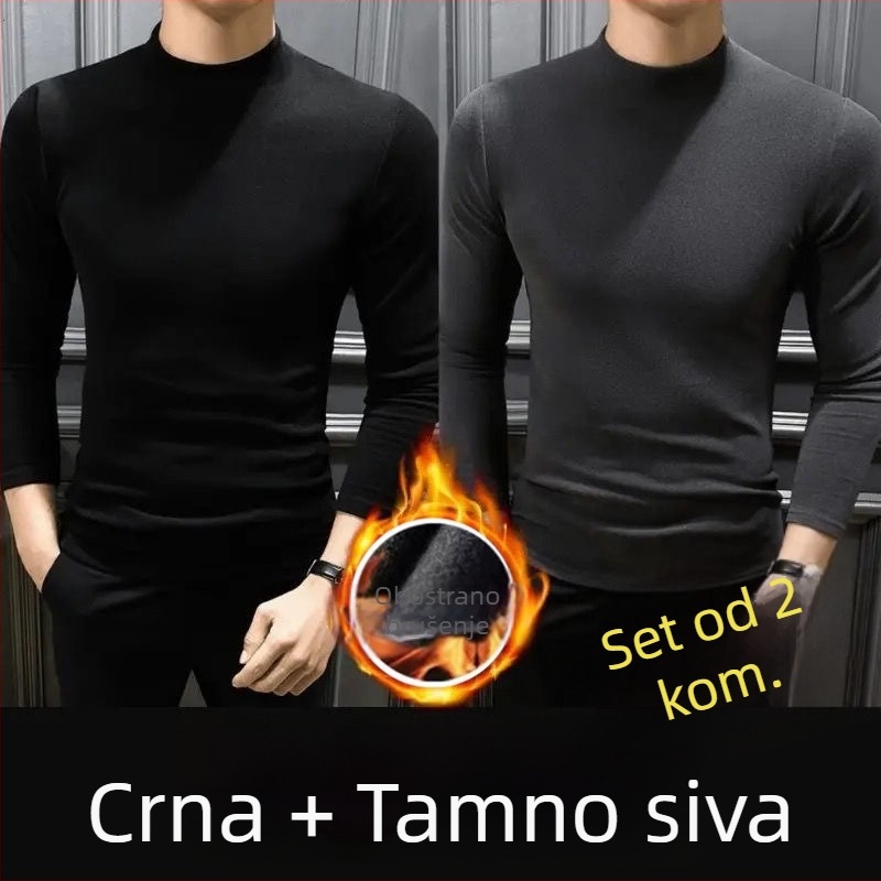 Muški dugi rukav fleecea s dvostrukom stranom, hongkonškog stila, polu-visoki ovratnik, opuštena silueta, bazni komad za jesen-zimu.