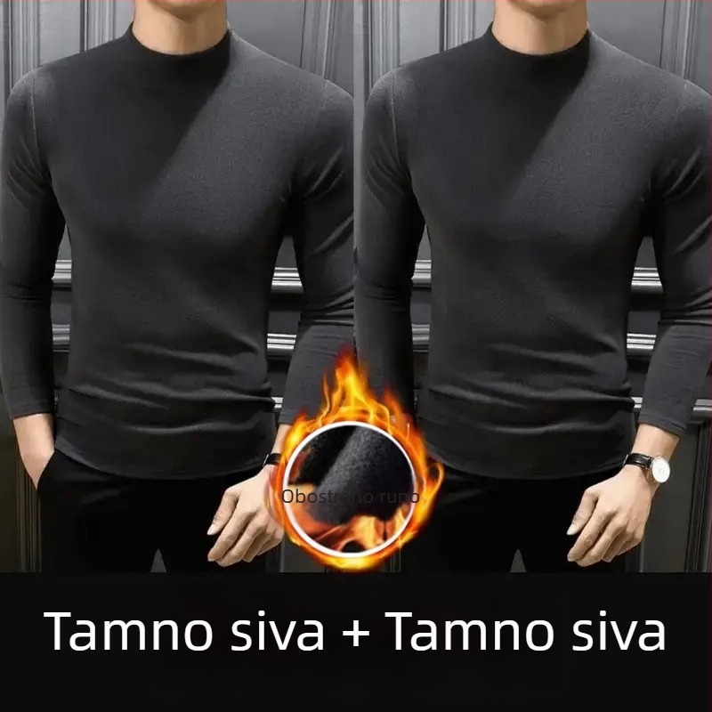 Muški dugi rukav fleecea s dvostrukom stranom, hongkonškog stila, polu-visoki ovratnik, opuštena silueta, bazni komad za jesen-zimu.
