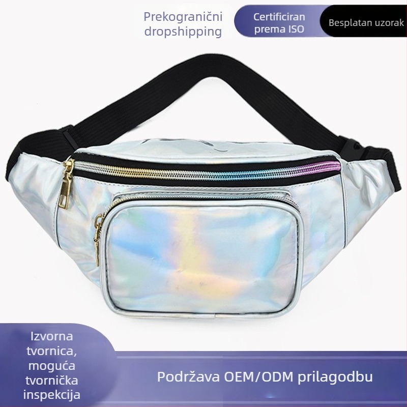 Ženska vodootporna torbica oko struka sa šarenim laserskim printom; crossbody/torba za prsa s laserskim detaljima