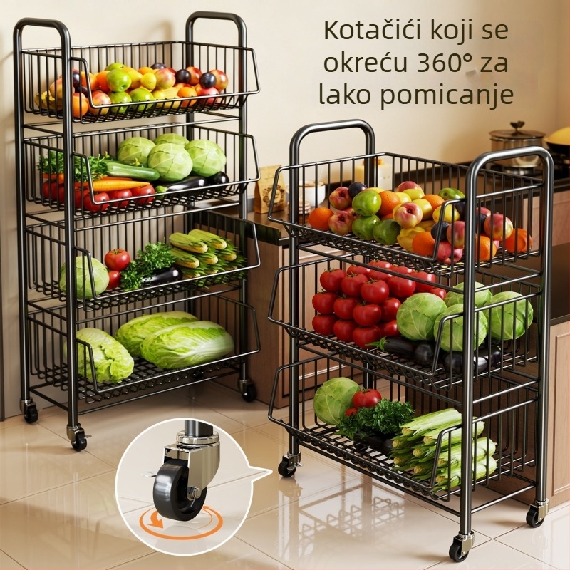 Kuhinjska višeslojna polica za povrće na kotačima