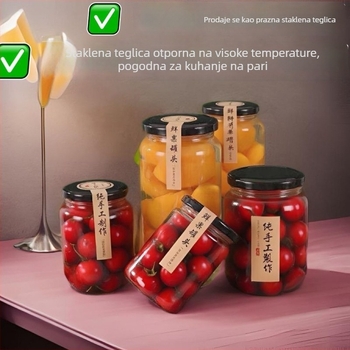 Staklena staklenka za konzerviranje žutih breskvi, otporna na visoke temperature i pogodna za paru, s poklopcem, 500 g / 750 g