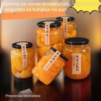 Staklena staklenka za konzerviranje žutih breskvi, otporna na visoke temperature i pogodna za paru, s poklopcem, 500 g / 750 g