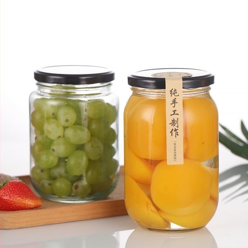 Staklena staklenka za konzerviranje žutih breskvi, otporna na visoke temperature i pogodna za paru, s poklopcem, 500 g / 750 g