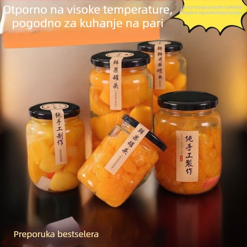 Staklena staklenka za konzerviranje žutih breskvi, otporna na visoke temperature i pogodna za paru, s poklopcem, 500 g / 750 g