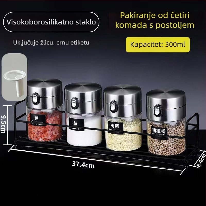 Stakleni set posuda za začine za kuhinju – čvrsto zatvorene posude za sol i začine