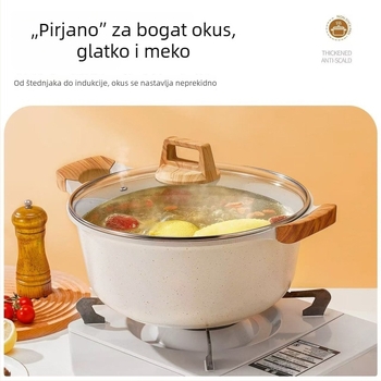Maifan kamen juhin lonac s titanijskim premazom, neprijanjajući premaz; višenamjenski lonac za juhu, prženje, kuhanje na paru, kašu i mlijeko; kompatibilan s indukcijom i plinskim štednjakom.