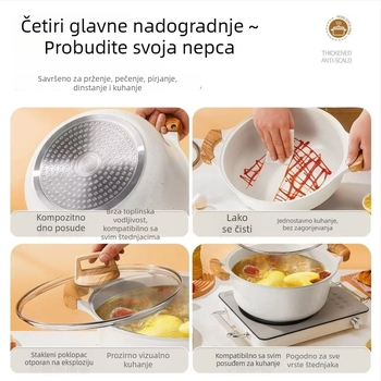 Maifan kamen juhin lonac s titanijskim premazom, neprijanjajući premaz; višenamjenski lonac za juhu, prženje, kuhanje na paru, kašu i mlijeko; kompatibilan s indukcijom i plinskim štednjakom.