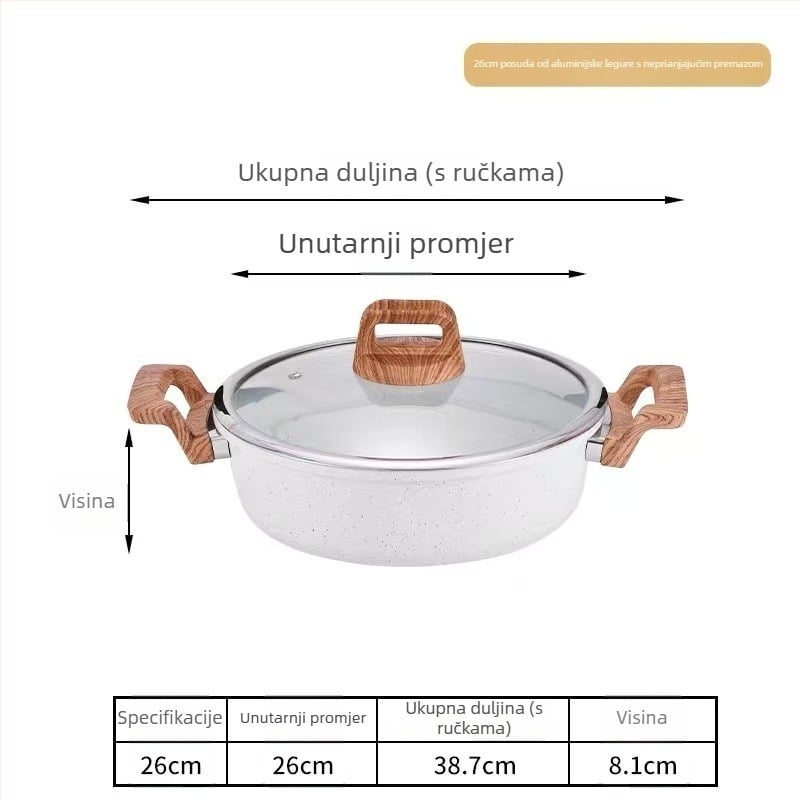 Maifan kamen juhin lonac s titanijskim premazom, neprijanjajući premaz; višenamjenski lonac za juhu, prženje, kuhanje na paru, kašu i mlijeko; kompatibilan s indukcijom i plinskim štednjakom.