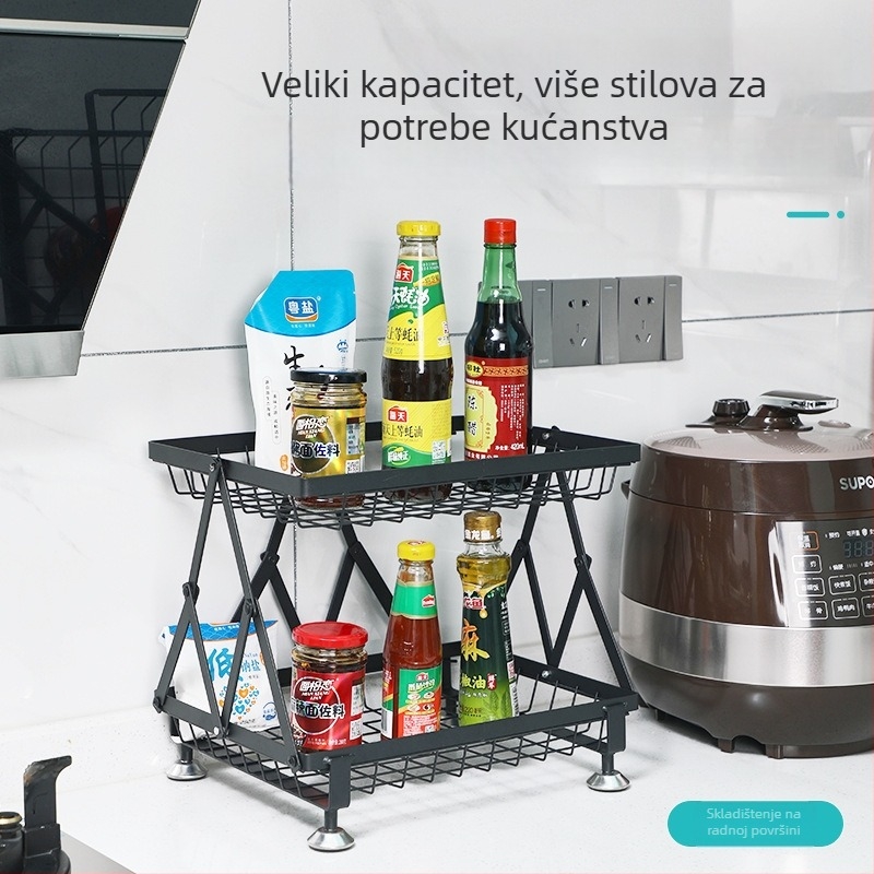 Metalni kuhinjski višerazinski stalak za voće i povrće, podesiv, sklopiv, s kotačićima