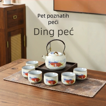 Set Dingyao Dragon Fish teapot s drškom, keramički čajnik i šalice, velika kapaciteta za dom i ured