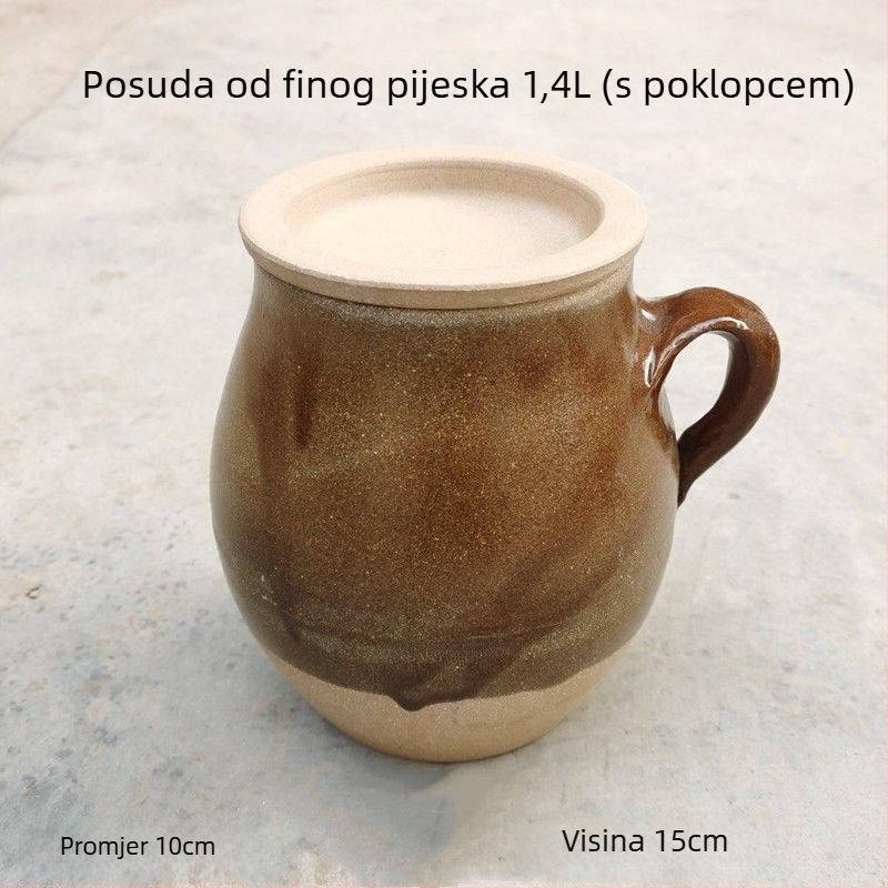 Tradicionalna glinena posuda s glazurom koja puca od leda, 1-2 L, za juhe, čaj, infuzije i gulaše
