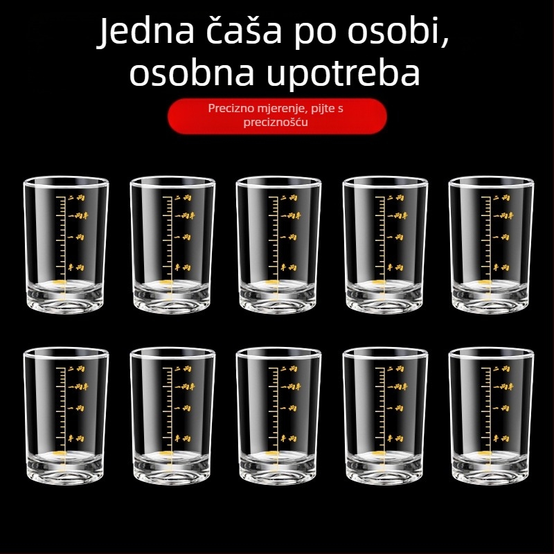 Set staklenih čaša za žestoko piće s mjernom skalom, uspravnog oblika, za kućnu upotrebu, kapacitet 1–100 ml