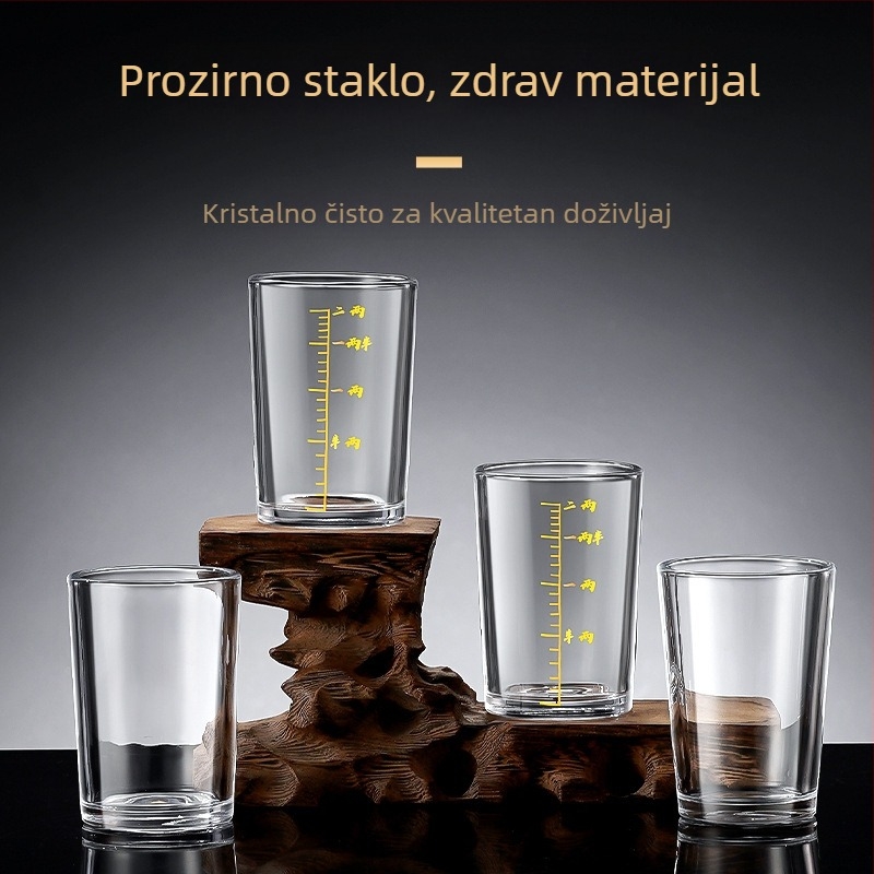 Set staklenih čaša za žestoko piće s mjernom skalom, uspravnog oblika, za kućnu upotrebu, kapacitet 1–100 ml