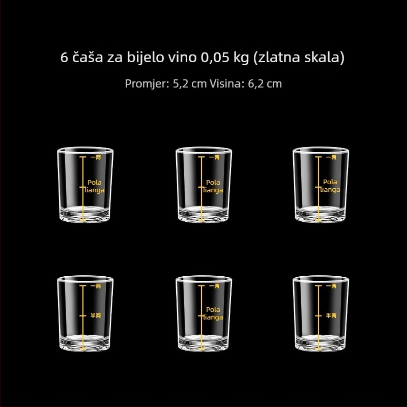 Set staklenih čaša za žestoko piće s mjernom skalom, uspravnog oblika, za kućnu upotrebu, kapacitet 1–100 ml