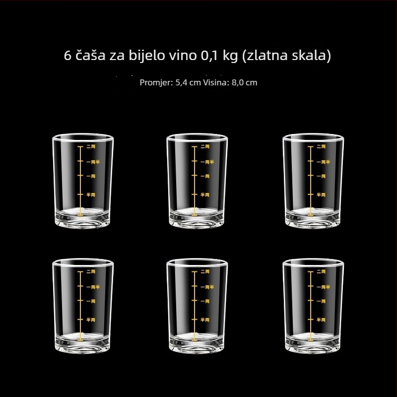 Set staklenih čaša za žestoko piće s mjernom skalom, uspravnog oblika, za kućnu upotrebu, kapacitet 1–100 ml