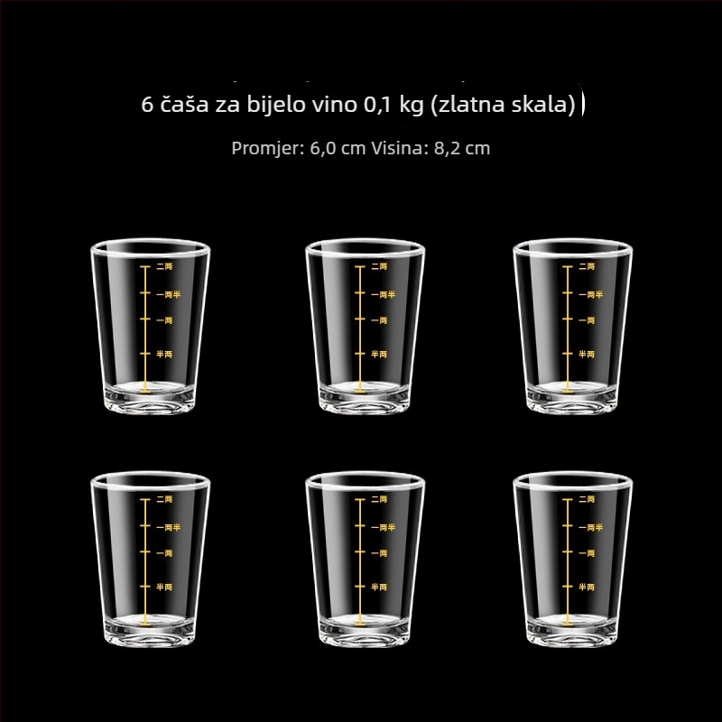 Set staklenih čaša za žestoko piće s mjernom skalom, uspravnog oblika, za kućnu upotrebu, kapacitet 1–100 ml