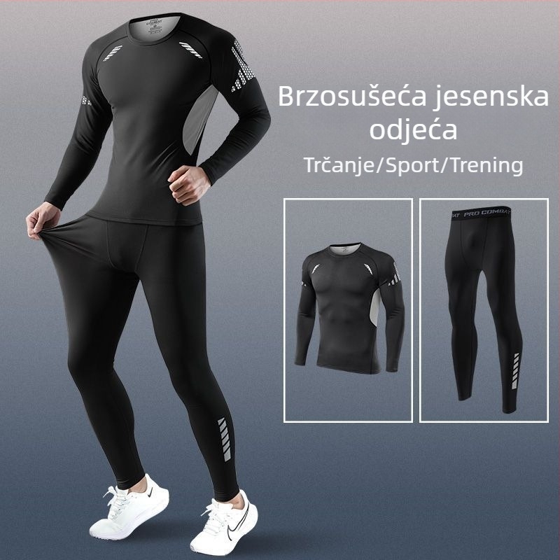 Muški set kompresijske odjeće za brzo sušenje, za zimsko trčanje i trening