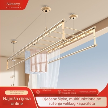 Ručni podizni sušilo za odjeću, montirano na plafon, podizanje, otporno na vjetar, dvostruka šipka, za balkon