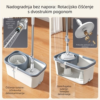Rotirajući mop s debelim glavama za kućnu upotrebu, bez pranja ruku, velik i debel, upijač za suho i mokro čišćenje, kanta za cijeđenje