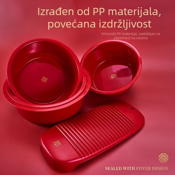 Vjenčani svečani set: crveni znak Sreća dvostruka, posuda za pranje povrća i daska za ribanje – kućna upotreba