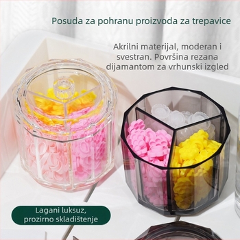 Akrilna stolna kutija za pohranu s tri odjeljka i poklopcem, za pamučne štapiće i ljepilo za trepavice