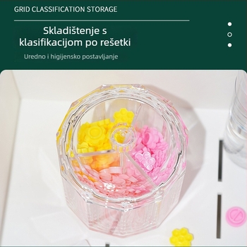 Akrilna stolna kutija za pohranu s tri odjeljka i poklopcem, za pamučne štapiće i ljepilo za trepavice