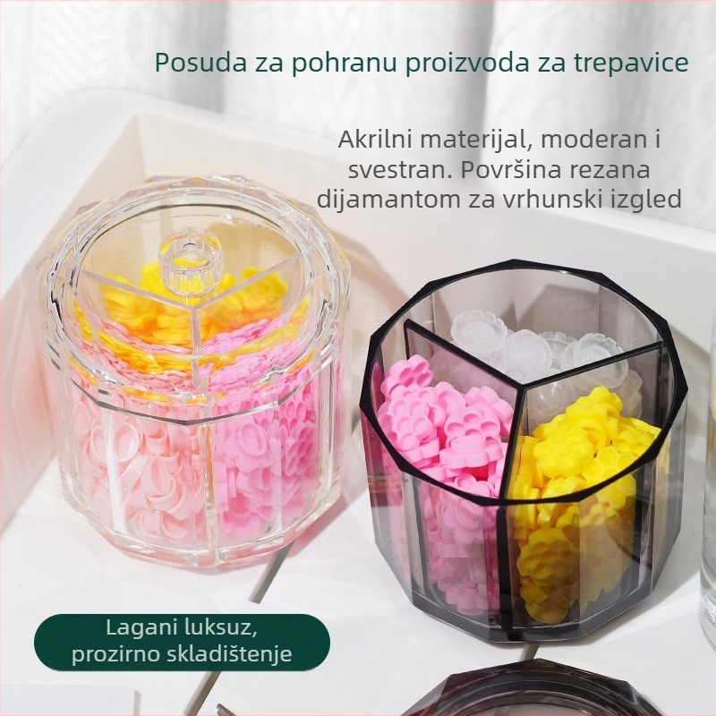 Akrilna stolna kutija za pohranu s tri odjeljka i poklopcem, za pamučne štapiće i ljepilo za trepavice