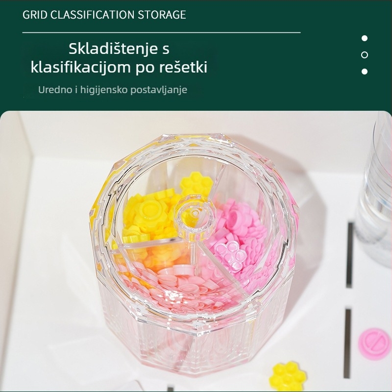 Akrilna stolna kutija za pohranu s tri odjeljka i poklopcem, za pamučne štapiće i ljepilo za trepavice