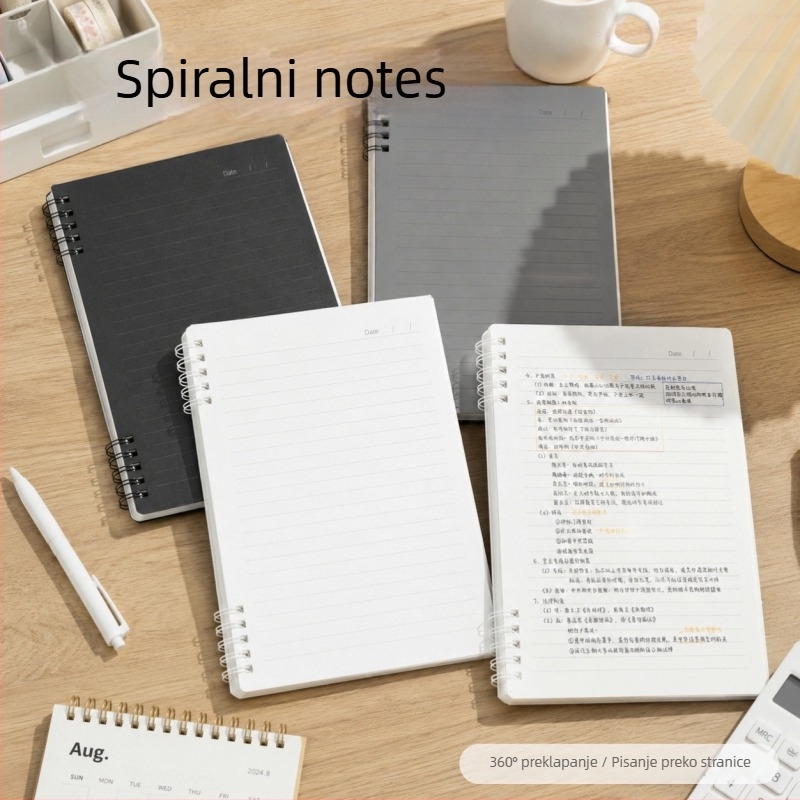 B5 spiralna bilježnica s minimalističkim, debelim dizajnom, format A5, za učenike, s linijskim stranicama