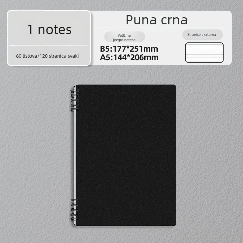 B5 spiralna bilježnica s minimalističkim, debelim dizajnom, format A5, za učenike, s linijskim stranicama