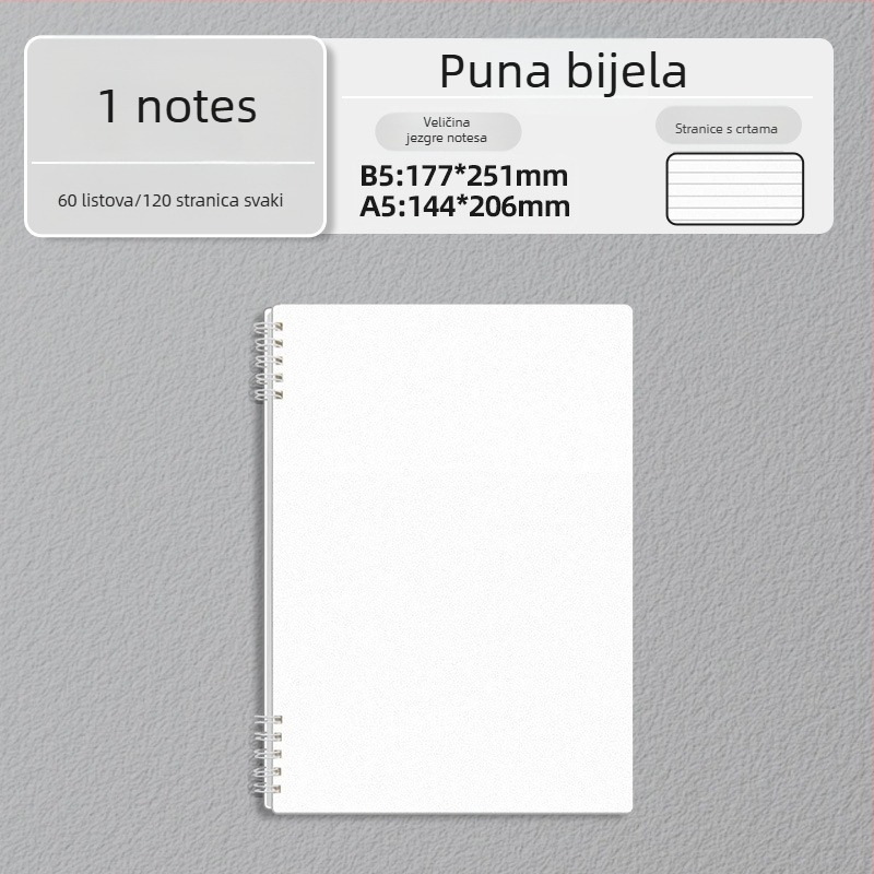 B5 spiralna bilježnica s minimalističkim, debelim dizajnom, format A5, za učenike, s linijskim stranicama