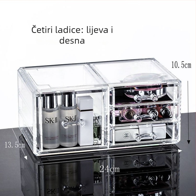 Prozirna akrilna kutija za kozmetiku s četiri ladice