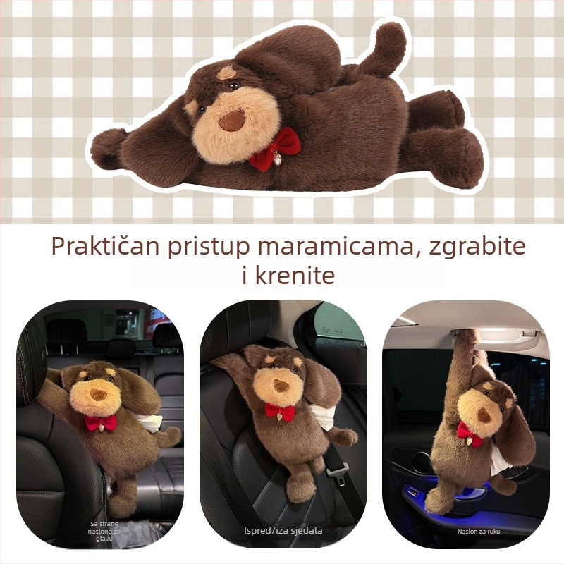 Kutija za maramicice za auto s plišanim štenetom