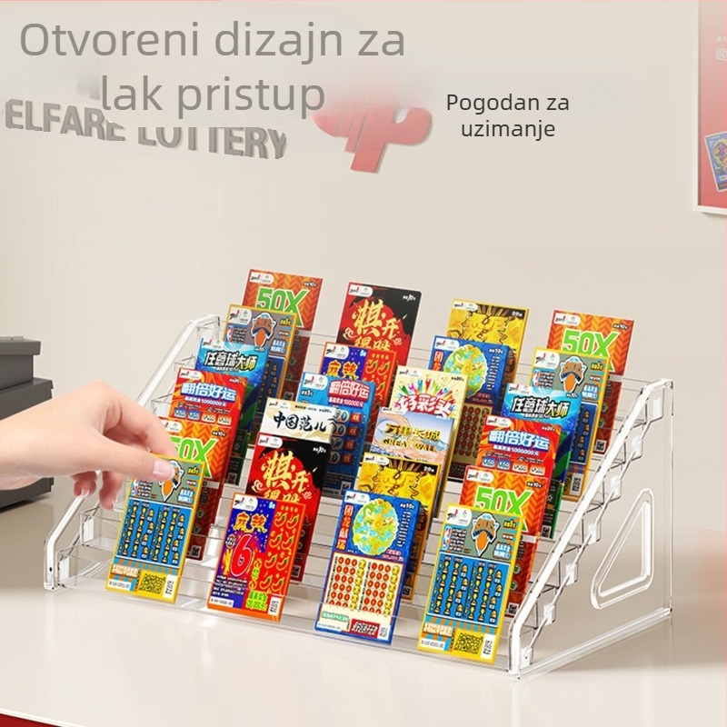 Stalak za prikaz lutrije s karticama i kutija za ulaznice na stol