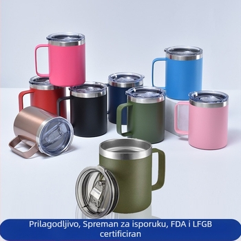 12oz dvostruko izolirana čaša za kavu s držačem, unutarnji 304 nehrđajući čelik, vanjski 201 nehrđajući čelik, prijenosna uredska termos-šalica