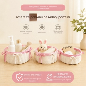 Kozmetička košarica za pohranu, tkana od pamukovih konaca, s veselom mašnicom, za stol