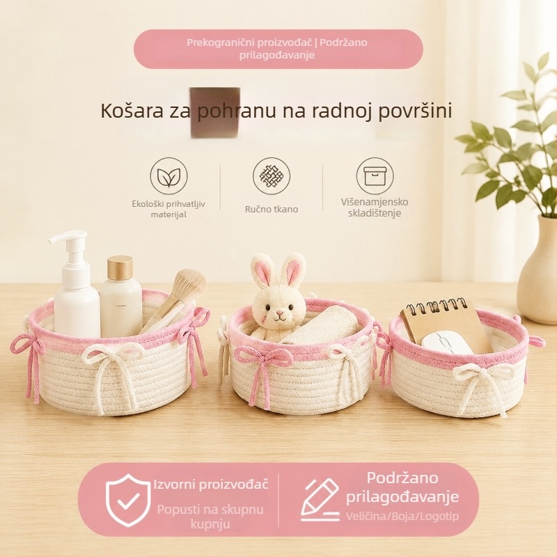 Kozmetička košarica za pohranu, tkana od pamukovih konaca, s veselom mašnicom, za stol