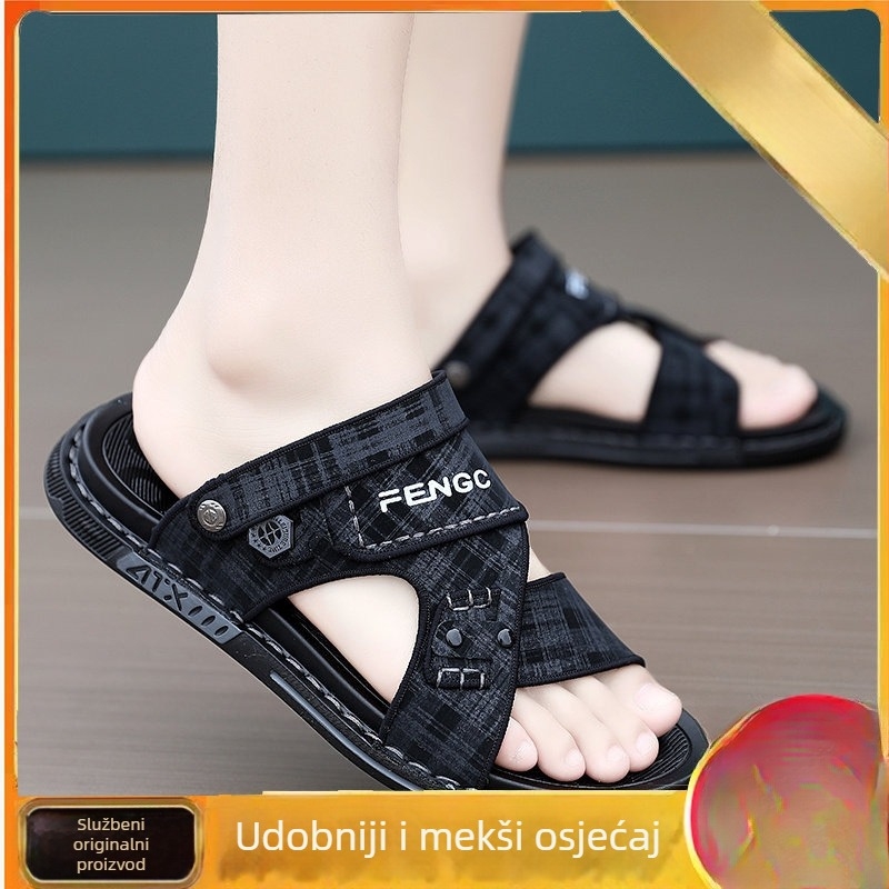 Muške ljetne sandale za casual nošenje na otvorenom, mekane potplate, koža, pogodne za vožnju, lagane, protuklizne, sandale za plažu.