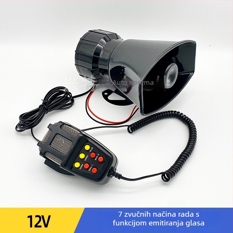 7-tonska alarmna sirena, vodootporna, glasovna najava, bežični daljinski upravljač, 12V automobil sirena