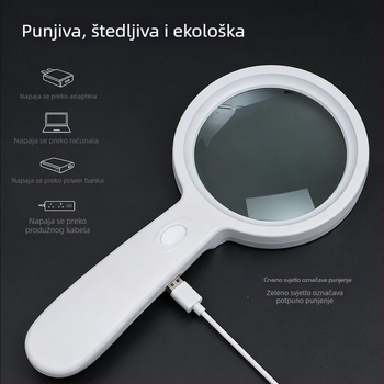 Ručna, punjiva povećala s LED svjetlom, za čitanje kod starijih i procjenu nakita, HD, njemačko rukotvorstvo