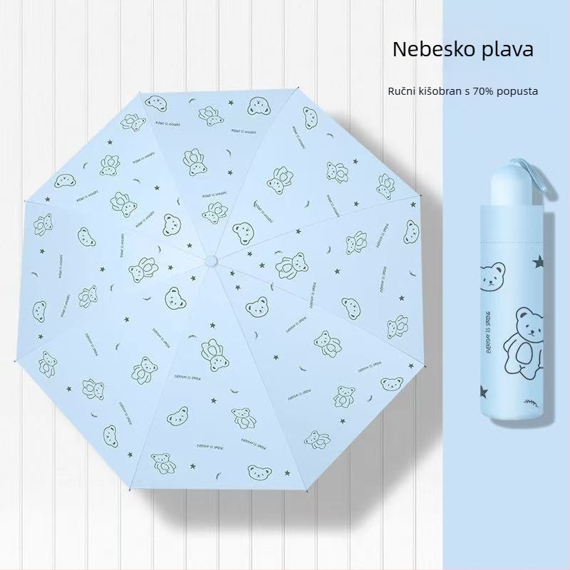 Novi kišobran s crtić medvjedom za sunce i kišu, UV zaštita, izdržljiv, 3-dijelni sklopivi kišobran