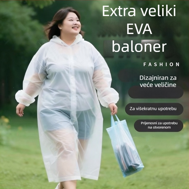 Odrasla EVA duga kišna kabanica, pončo, ponovno upotrebljiva, ekološki prihvatljiva, lagana za planinarenje i putovanja, s vezom
